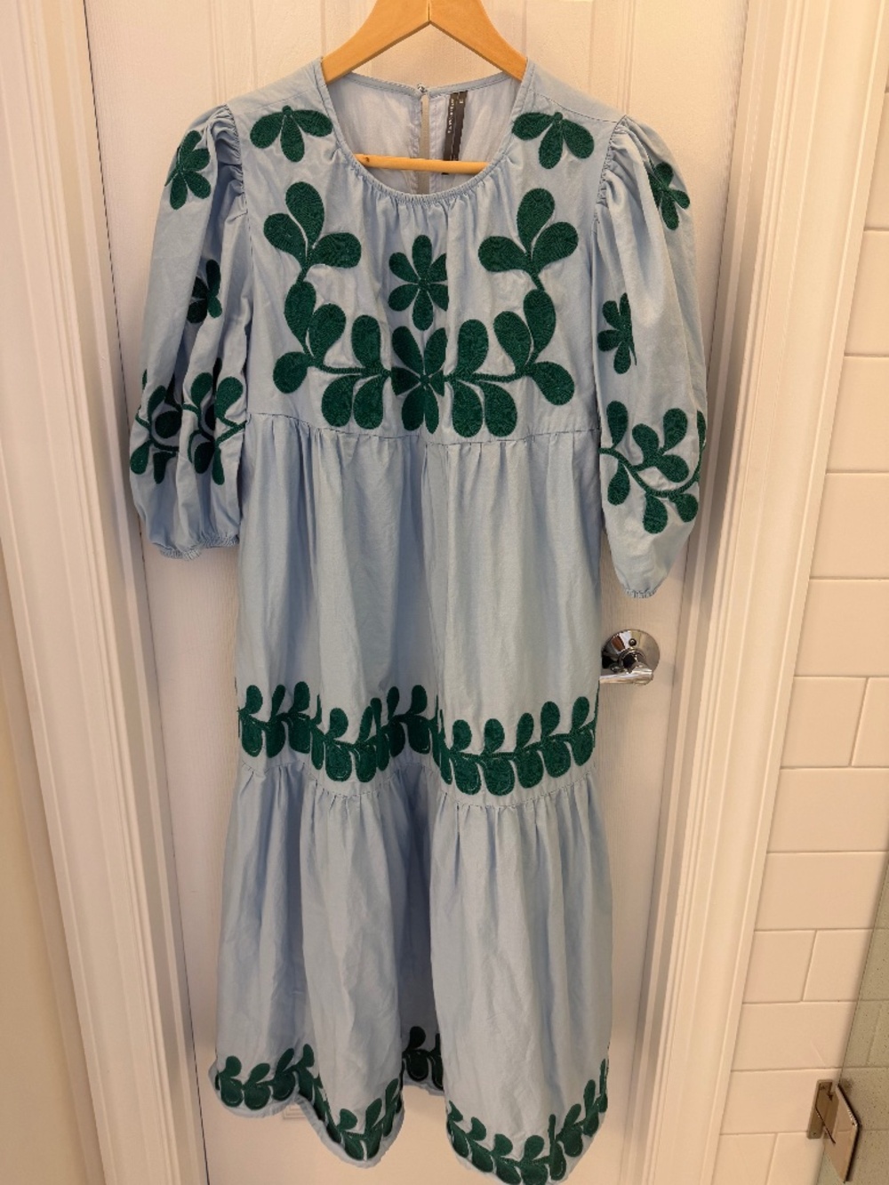 By Anthropologie Embroidered Puff Sleeve Midi Dress